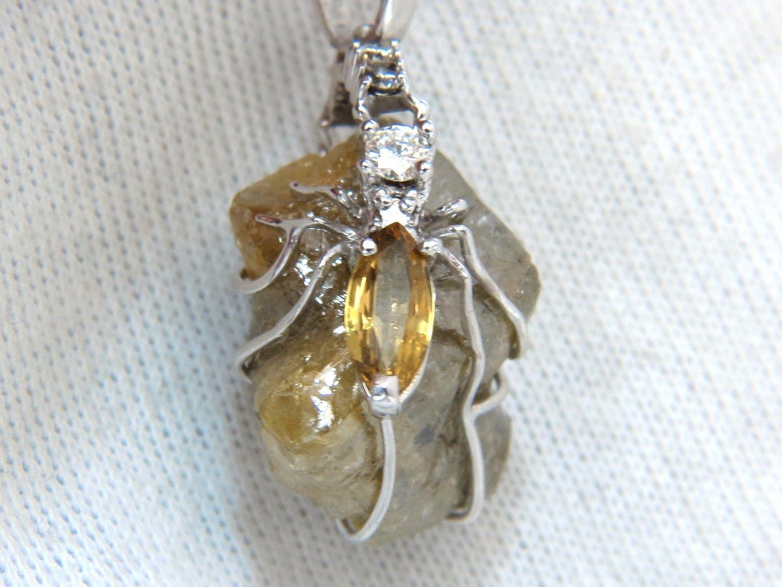 Women's or Men's GIA Certified 32.88CT Rough Diamond Pendant 14KT Rare & Yellow Sapphires For Sale