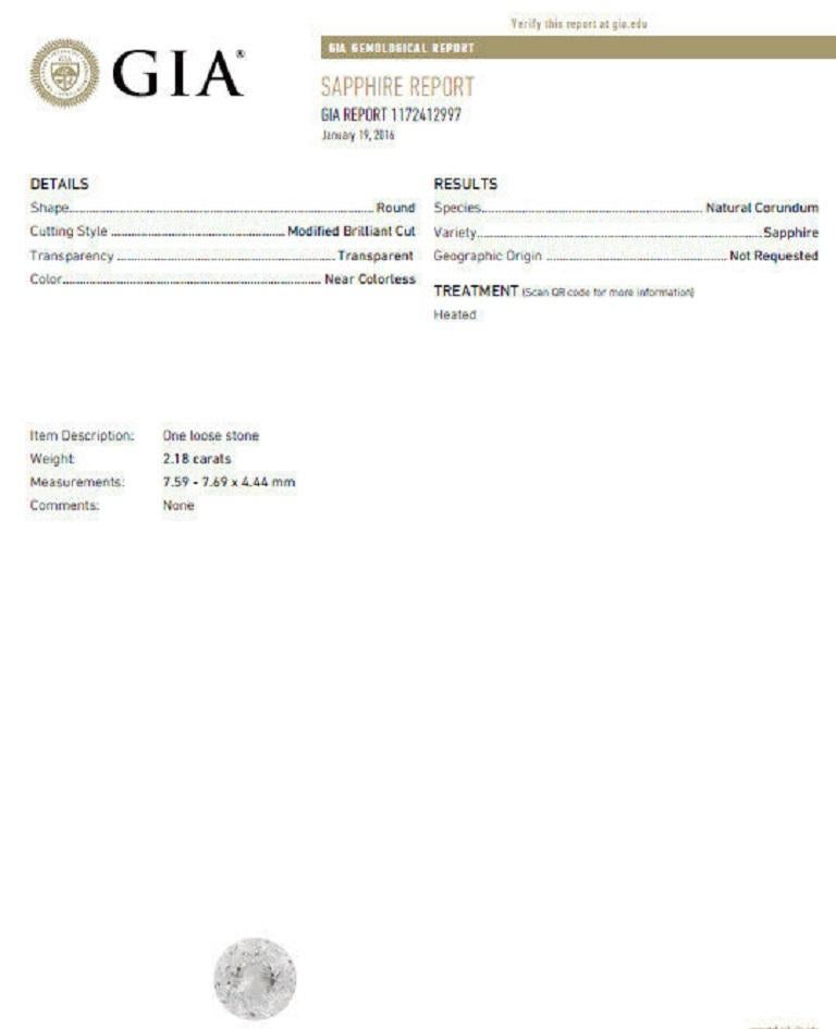 White Halo Prime

GIA Certified 2.18ct. Natural Sapphire ring

GIA Certified Report ID: 1172412997

7.59 - 7.69 X 4.44mm

Round Cut, Clean Clarity & Transaprent 

Slight Heat.

1.10ct. Natural Diamonds.

Round, Full cuts 

G-color Vs-2