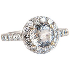 GIA Certificado 3.28ct zafiro blanco natural diamantes anillo 14kt halo prima