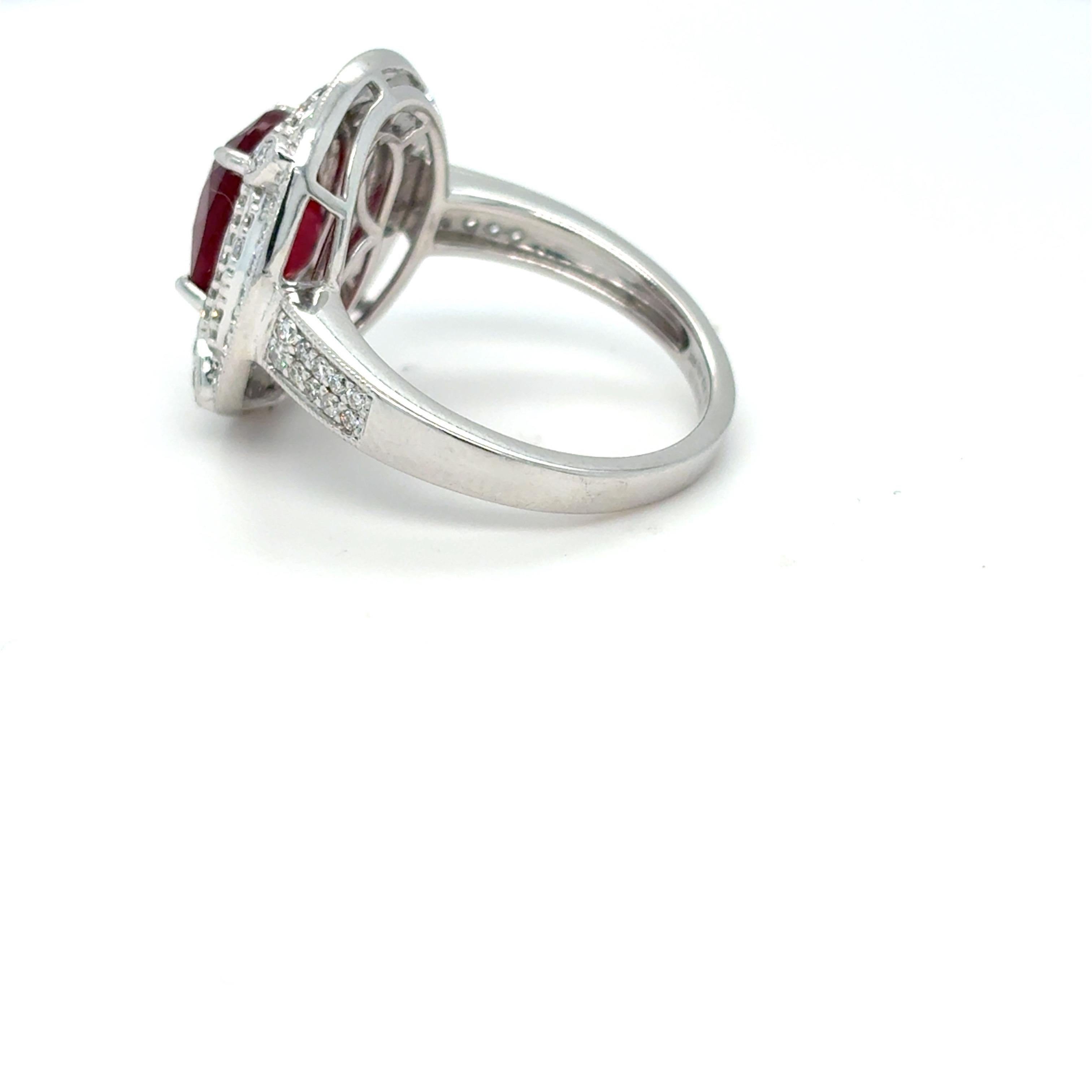 GIA Certified 3.29 Carat Oval Cut Ruby Diamond Platinum Halo Ring For Sale 10