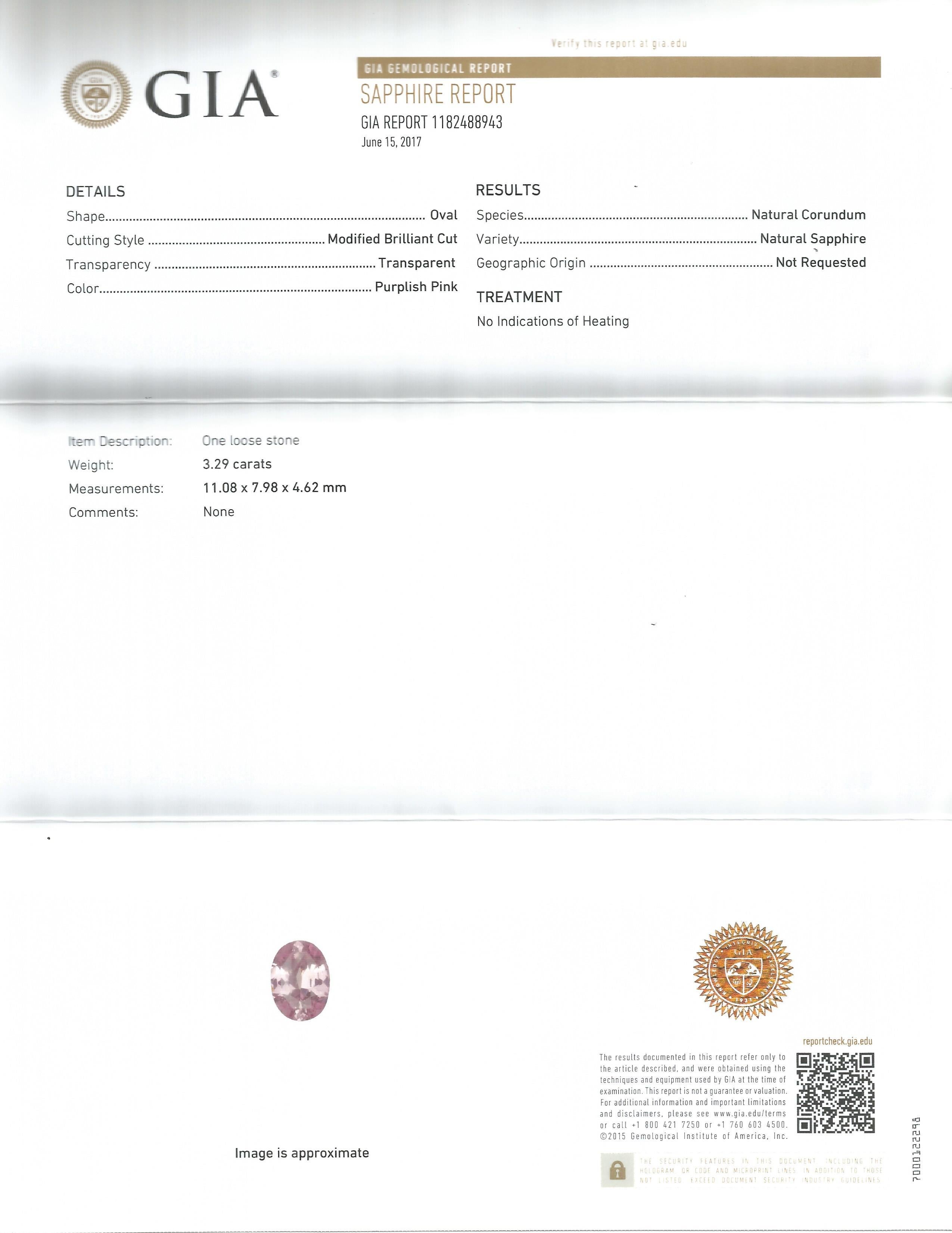 Verlobungsring mit GIA-zertifiziertem 3,29 Karat natürlichem ovalem rosa Saphir und Diamant Damen im Angebot