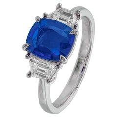Certificato GIA da 3.29 carati  Anello con zaffiro e diamante in platino