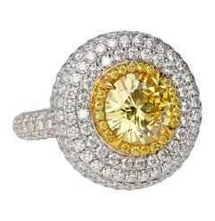 GIA Certified 3.3 Carat Fancy Intense Yellow Flawless Round Diamond Ring