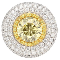 GIA Certified 3.3 Carat Fancy Intense Yellow Flawless Round Diamond Ring