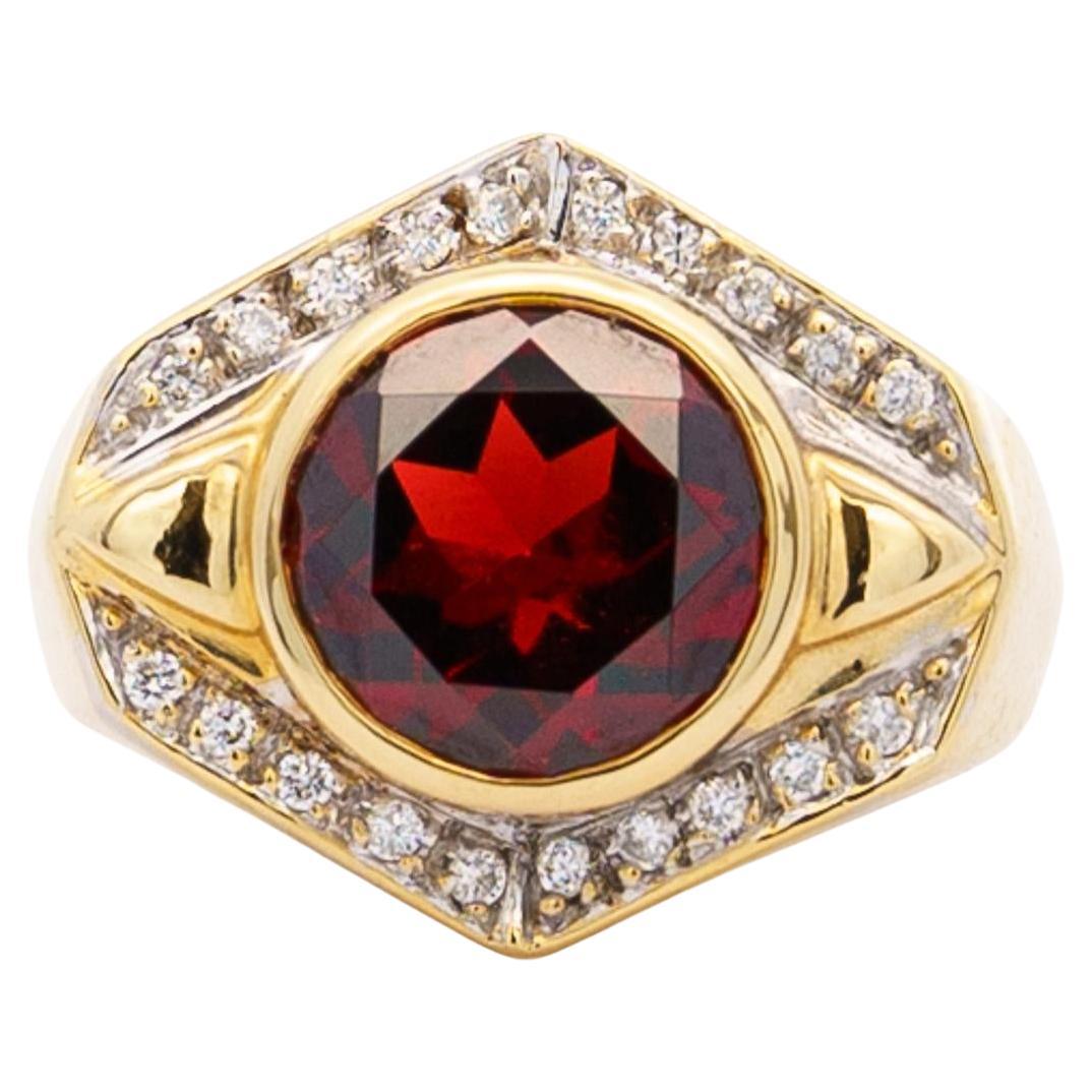 GIA Certified 3.3 Carat Garnet Bezel Set With Diamonds In 14k Gold Men's Ring For Sale