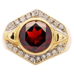 Used GIA Certified 3.3 Carat Garnet Bezel Set With Diamonds In 14k Gold Men's Ring