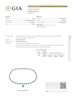 GIA Certified 33 Carats Heart Shape Emerald Diamonds 18k Necklace