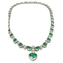 GIA Certified 33 Carats Heart Shape Emerald Diamonds 18k Necklace