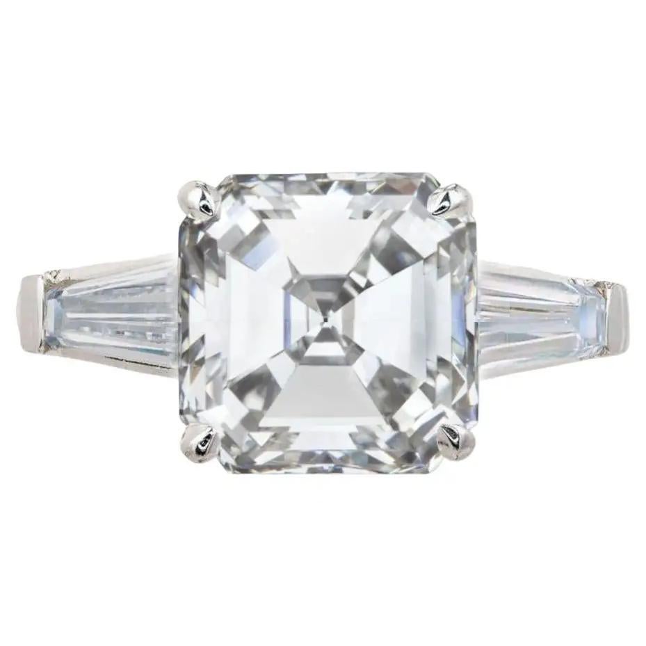 Contemporary GIA Certified 3.01 Carat Square Emerald Cut Diamond F Color 18K White Gold Ring For Sale