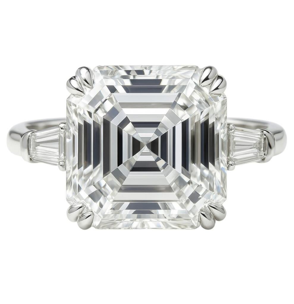 Taille Asscher Bague en platine avec diamant taille émeraude carrée de 3,01 carats E VS1 certifié GIA en vente
