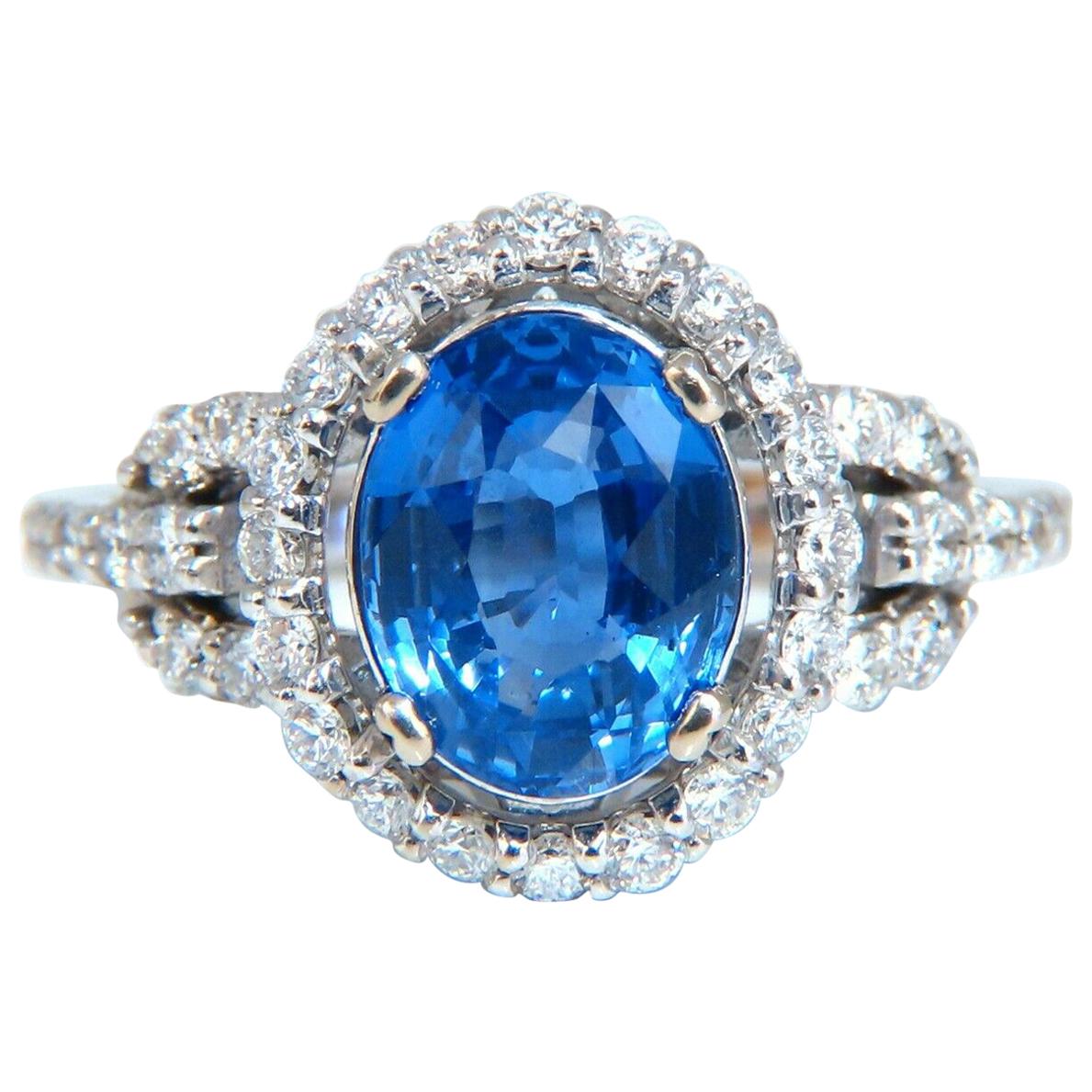 GIA Certified 3.30 Carat Natural No Heat Sapphire Diamond Ring Unheated 14 Karat