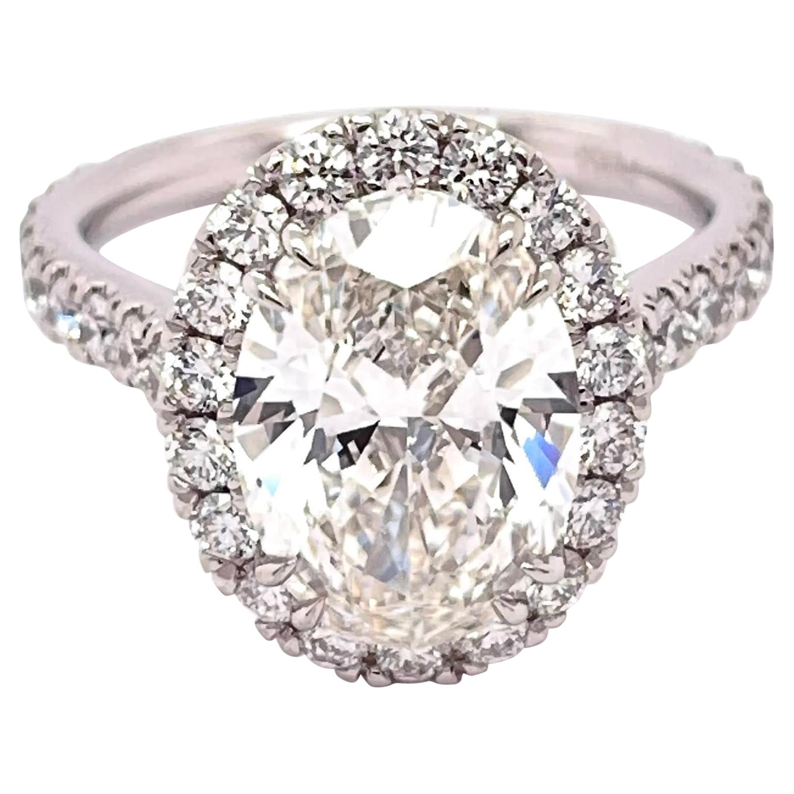 GIA Certified 3.30 Carat Oval Diamond Engagement Ring Platinum Mounting