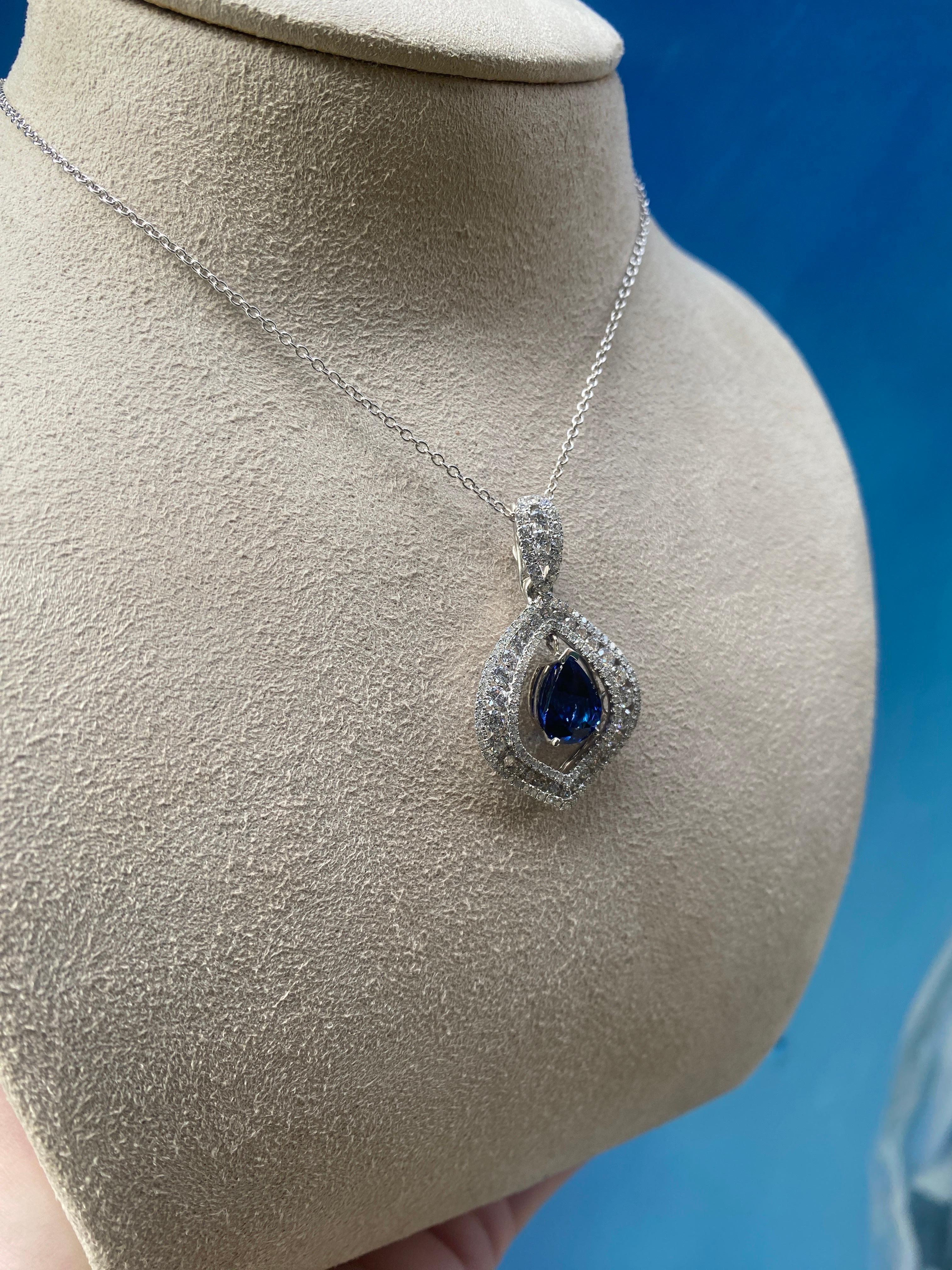 GIA Certified 3.30 Carat Pear Shaped Madagascar Sapphire & Diamond Necklace  6