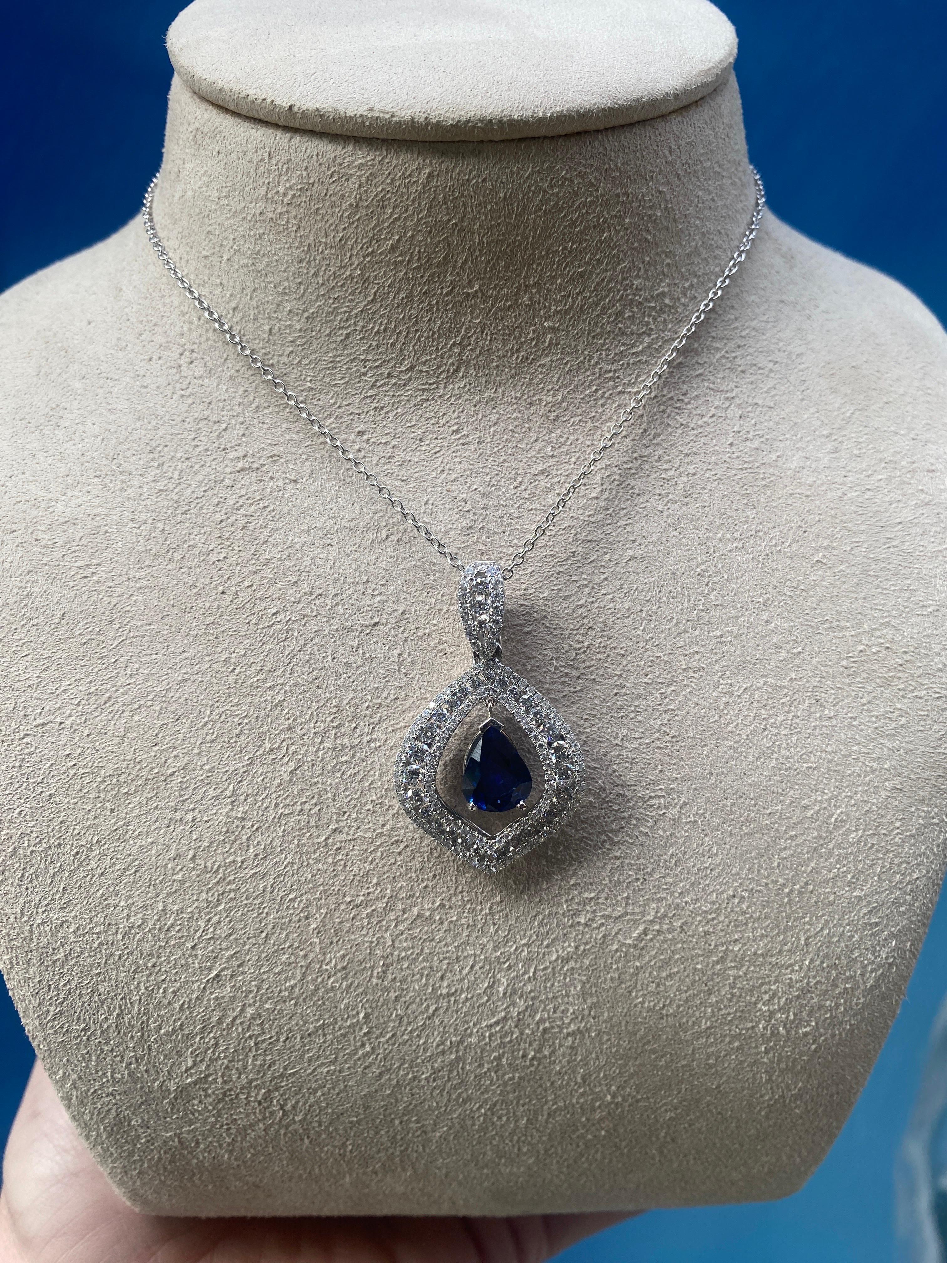 GIA Certified 3.30 Carat Pear Shaped Madagascar Sapphire & Diamond Necklace  8