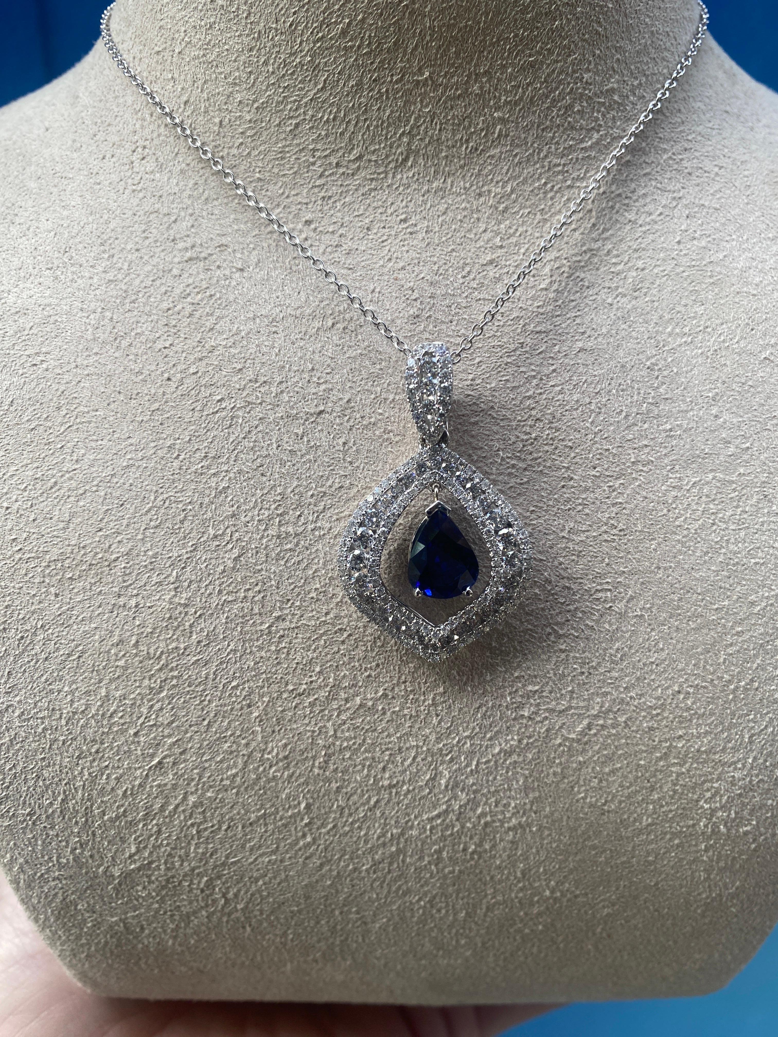 GIA Certified 3.30 Carat Pear Shaped Madagascar Sapphire & Diamond Necklace  9