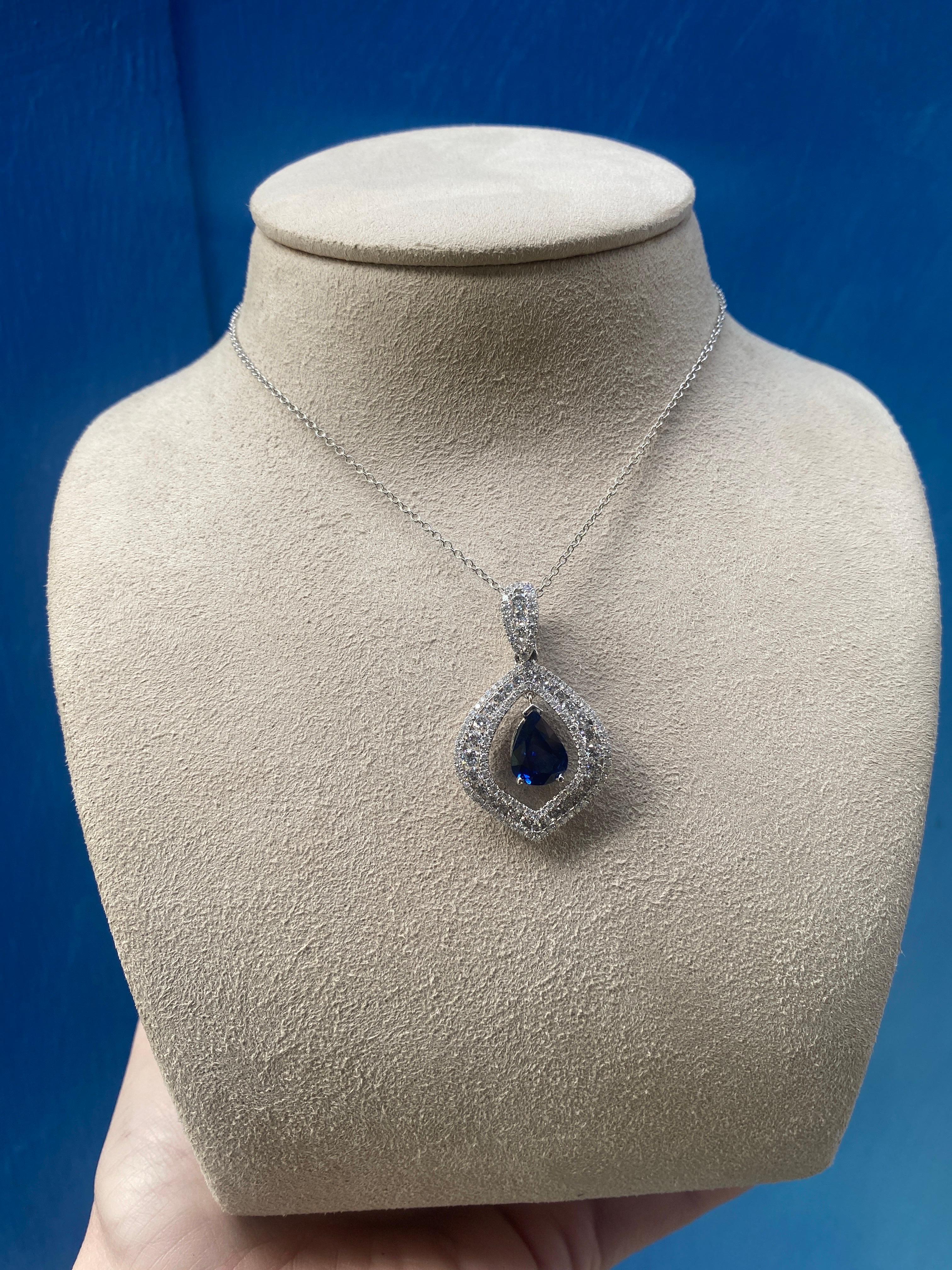 GIA Certified 3.30 Carat Pear Shaped Madagascar Sapphire & Diamond Necklace  10