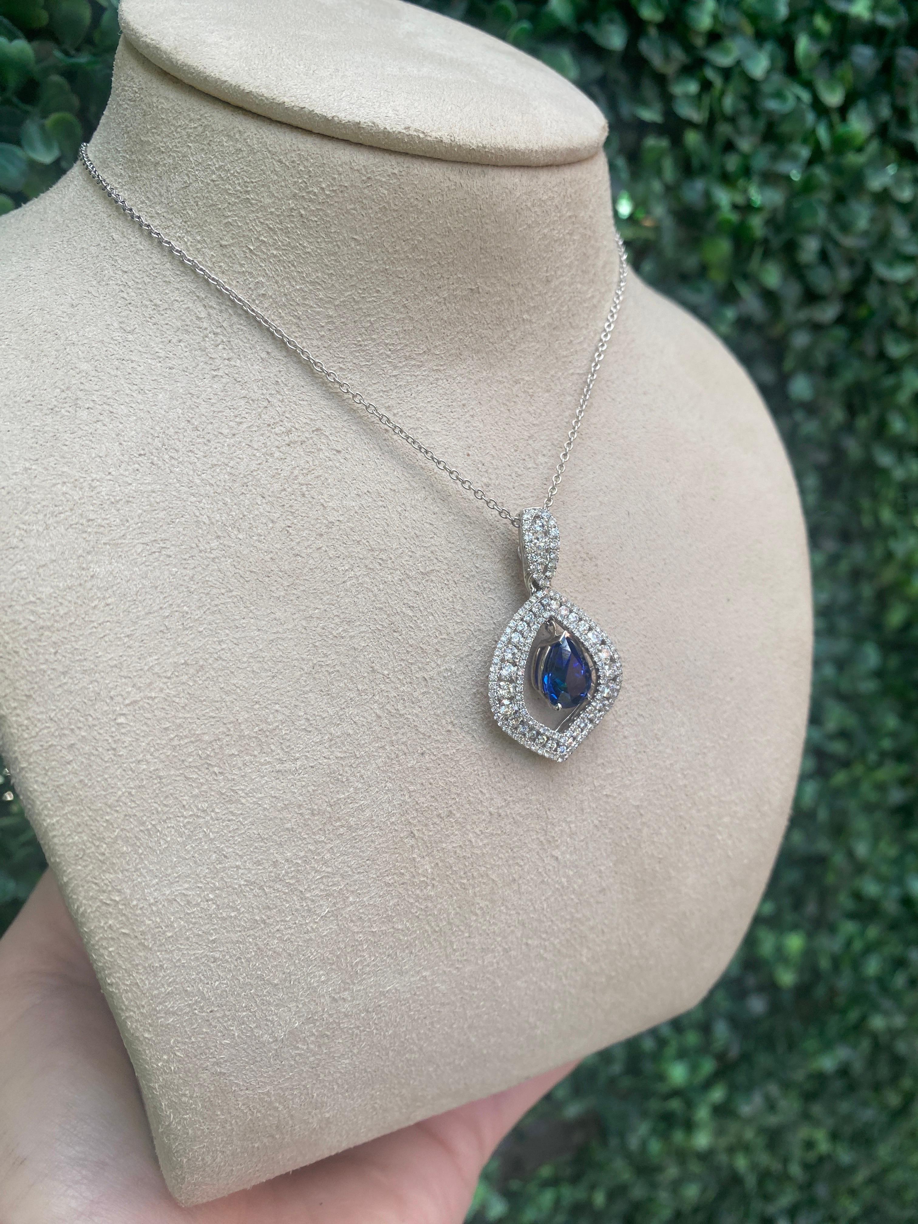 GIA Certified 3.30 Carat Pear Shaped Madagascar Sapphire & Diamond Necklace  1