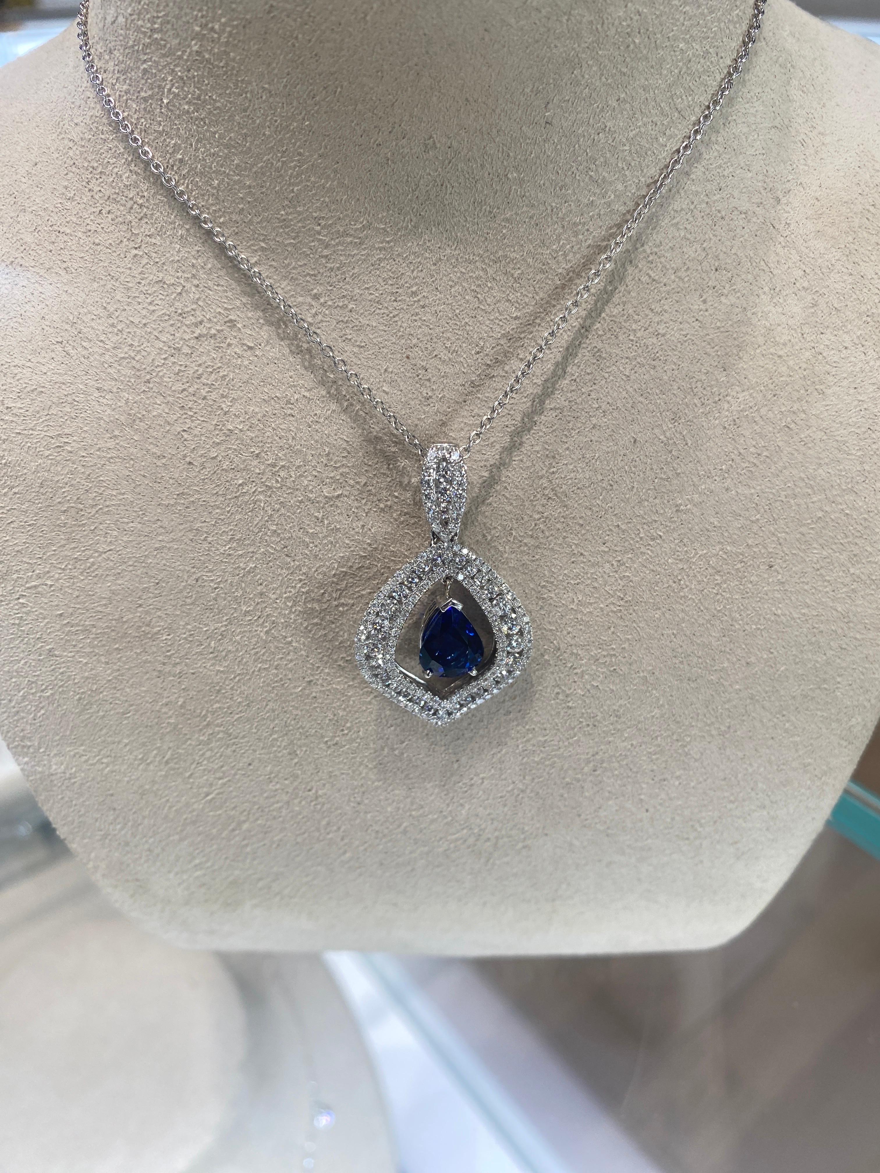 GIA Certified 3.30 Carat Pear Shaped Madagascar Sapphire & Diamond Necklace  3