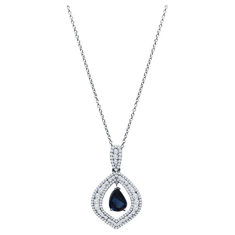 GIA Certified 3.30 Carat Pear Shaped Madagascar Sapphire & Diamond Necklace 