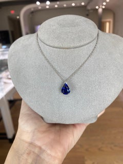 GIA Certified 3.30 Carat Pear Shaped Natural Blue Sapphire Pendant Necklace