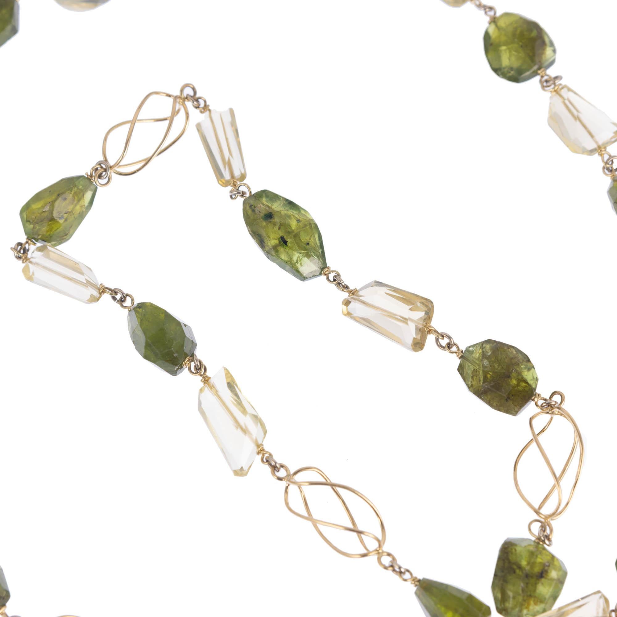 GIA Certified 330.00 Carat Peridot Citrine Freeform Gold Beaded Chain Necklace In Good Condition For Sale In Stamford, CT