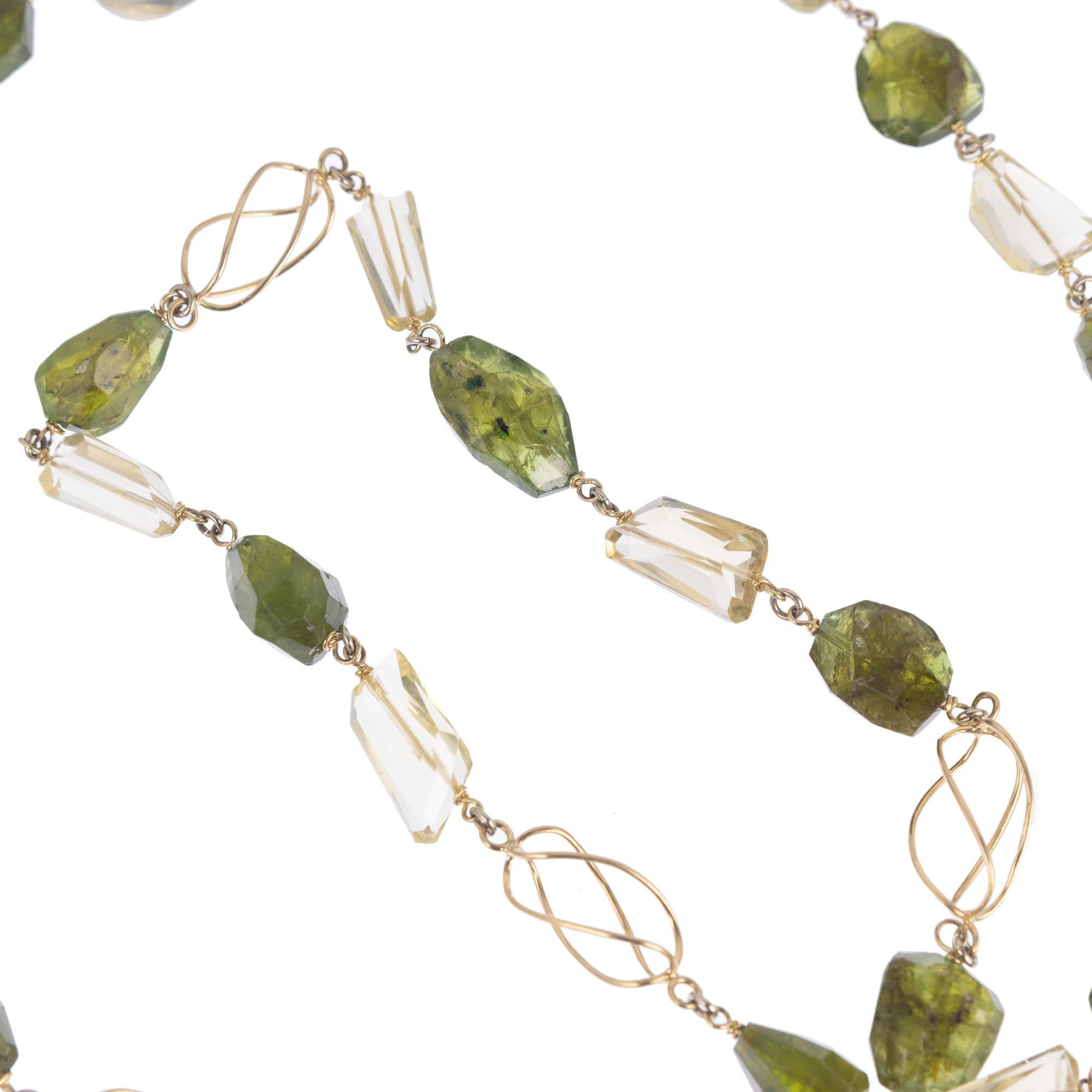 Chaîne collier à perles en or de forme libre avec péridot et citrine de 330,00 carats certifiée par le GIA en vente 1