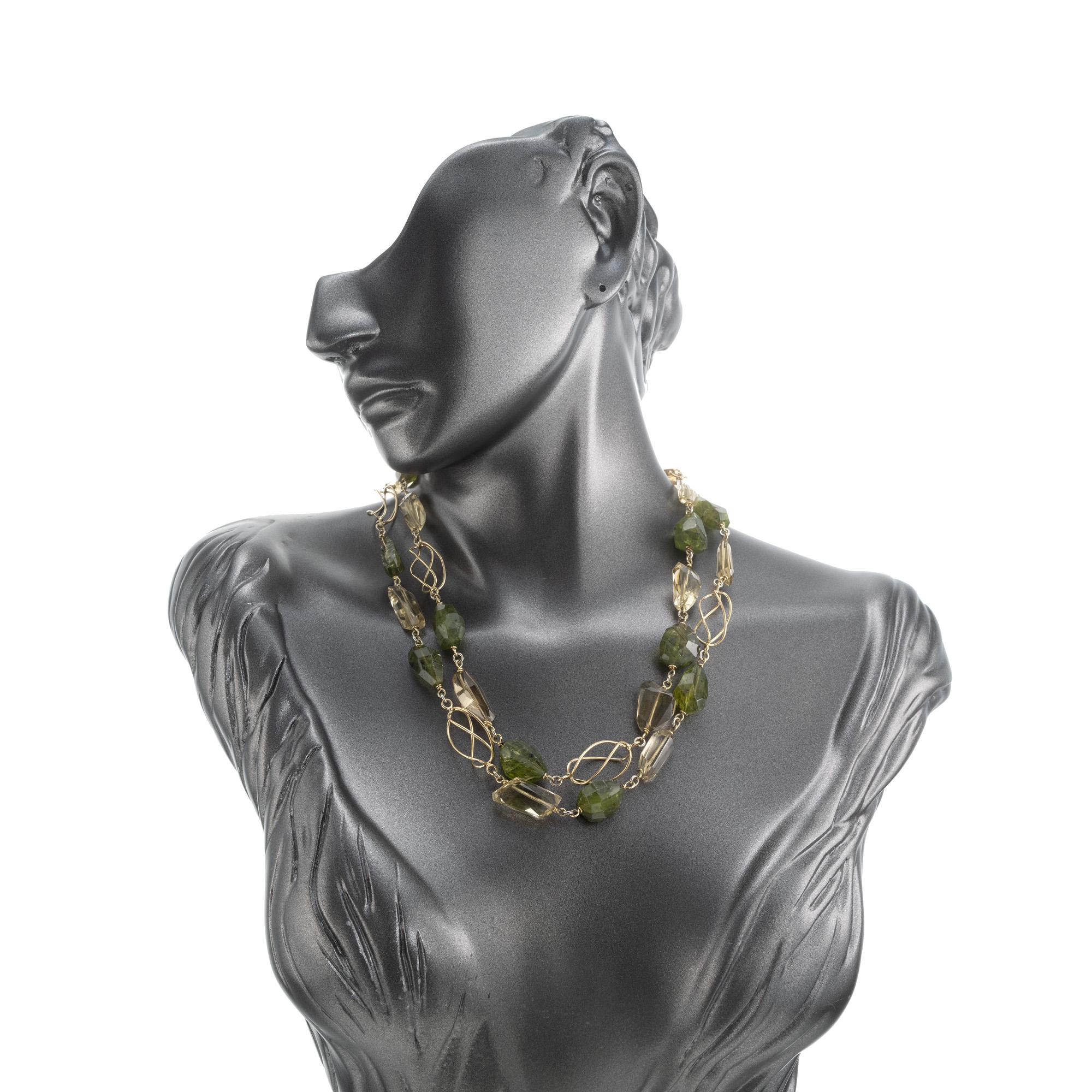 Chaîne collier à perles en or de forme libre avec péridot et citrine de 330,00 carats certifiée par le GIA en vente 1