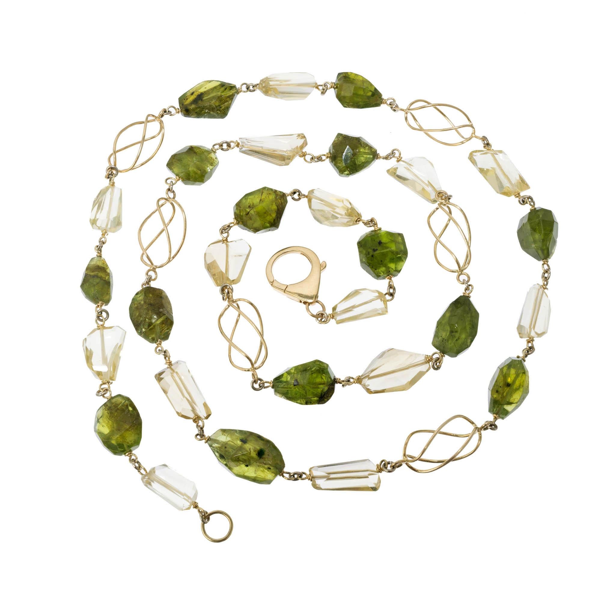 GIA Certified 330.00 Carat Peridot Citrine Freeform Gold Beaded Chain Necklace For Sale