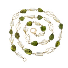 Retro GIA Certified 330.00 Carat Peridot Citrine Freeform Gold Beaded Chain Necklace