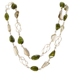 GIA Certificado 330,00 Quilates Peridoto Citrino Freeform Collar de Oro con Cadena de Cuentas
