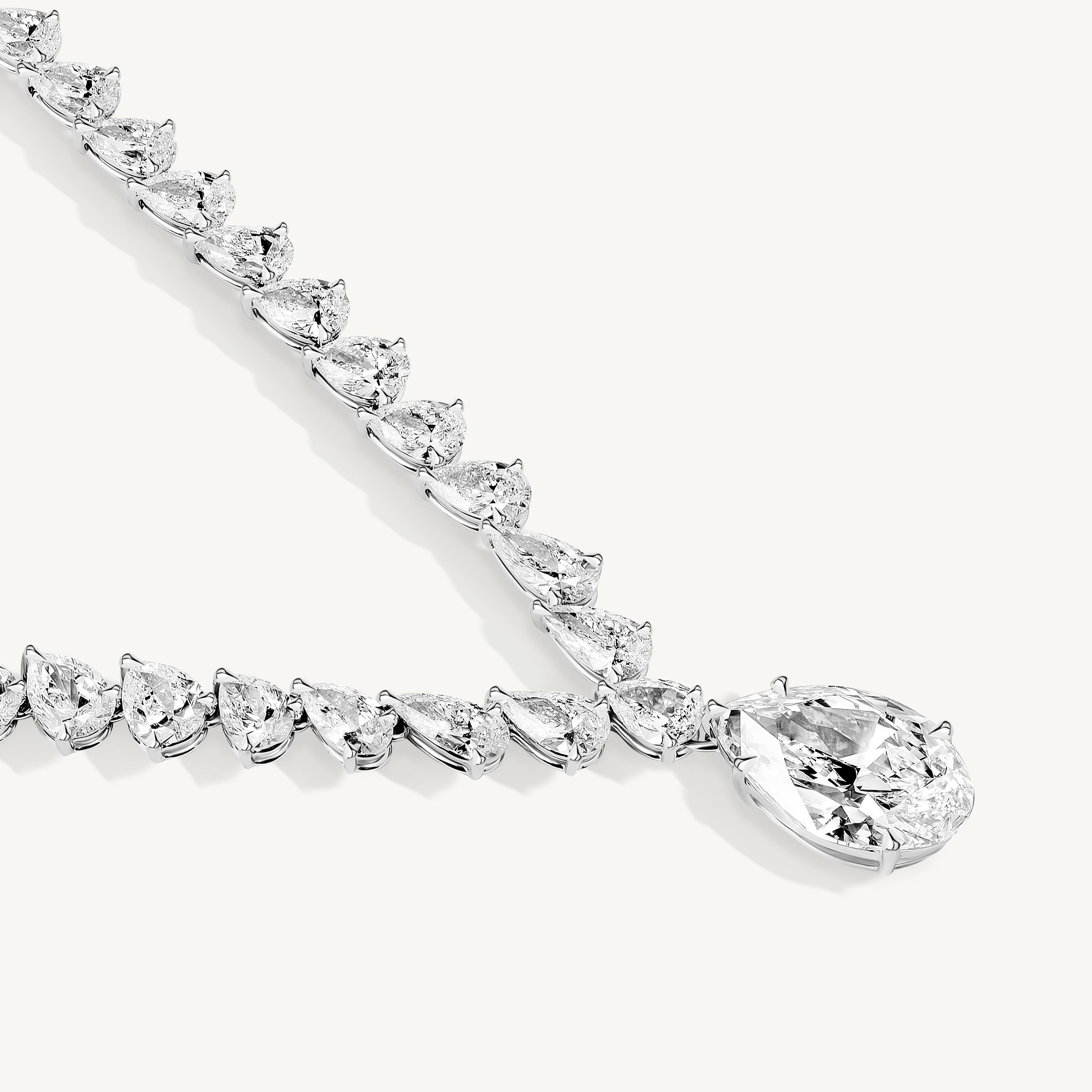 Modern GIA Certified 33.00ct Pear Diamond Tennis Necklace For Sale
