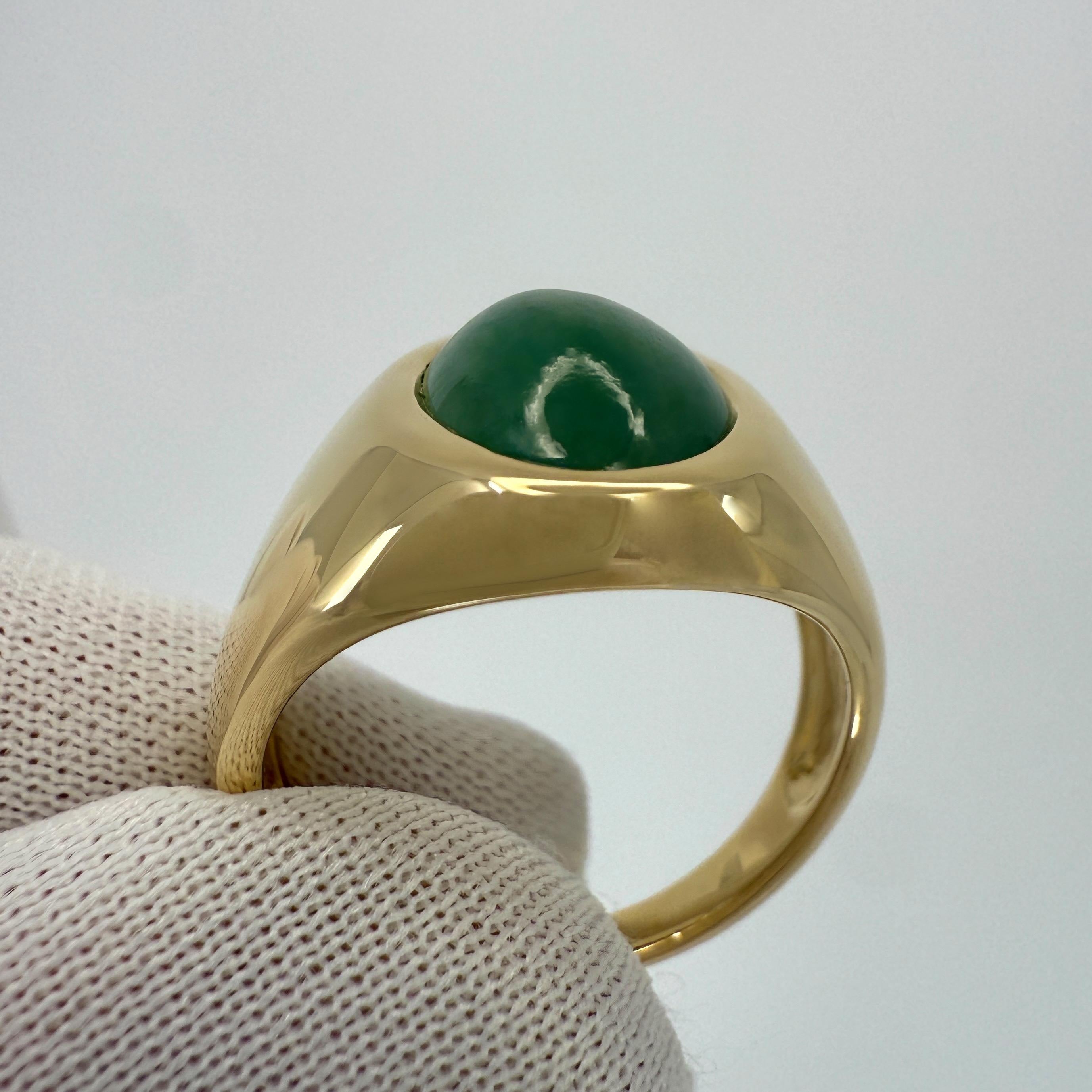 da uomo o donna Anello con sigillo in oro giallo 18k certificato GIA 3,30ct giadeite di grado A verde ovale in vendita