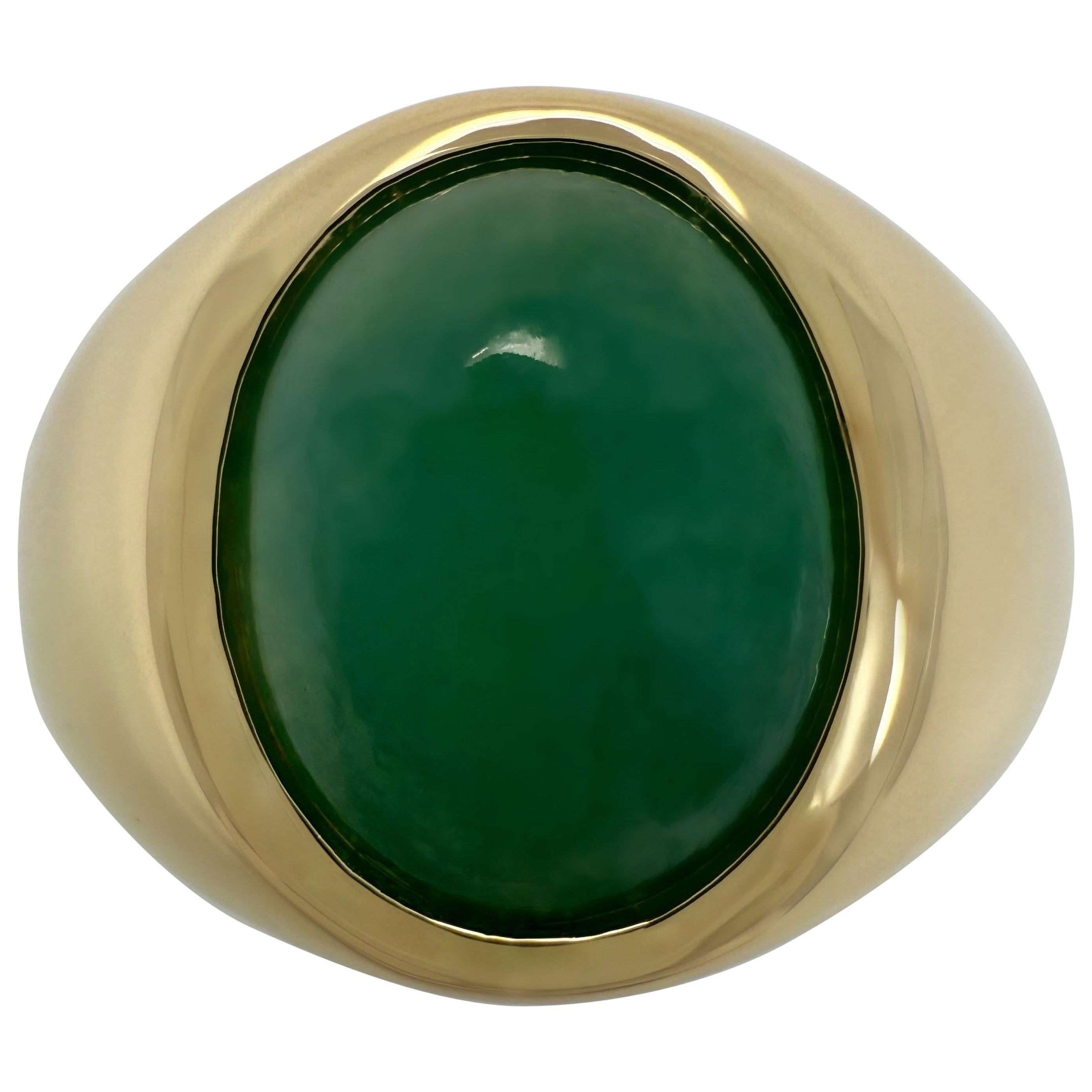 Anello con sigillo in oro giallo 18k certificato GIA 3,30ct giadeite di grado A verde ovale