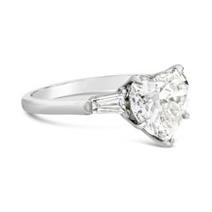 GIA Certified 3.31 Carats Heart Shape Diamond Three-Stone Engagement Ring