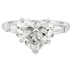 GIA Certified 3.31 Carats Heart Shape Diamond Three-Stone Engagement Ring