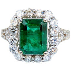 GIA Certified 3.31 Carat Natural Emerald Diamonds Ring 14 Karat 'F1'