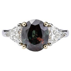 GIA Certified 3.31 Carat Oval Alexandrite and Diamond Three-Stone Platinum & 18K