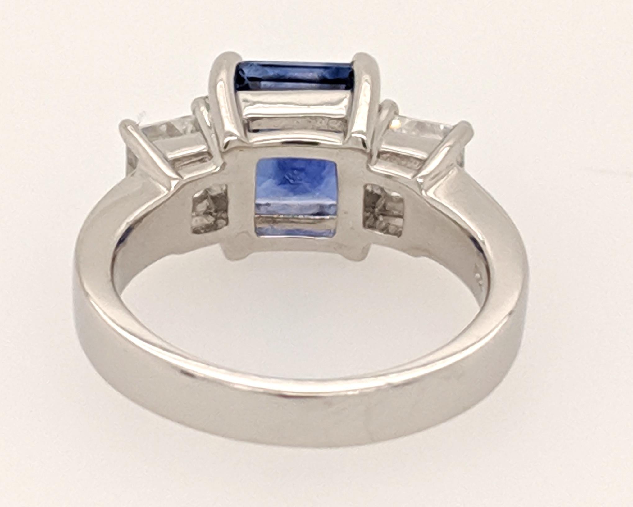 Asscher Cut GIA Certified 3.31 Carat Sapphire and Diamond 3-Stone Ring