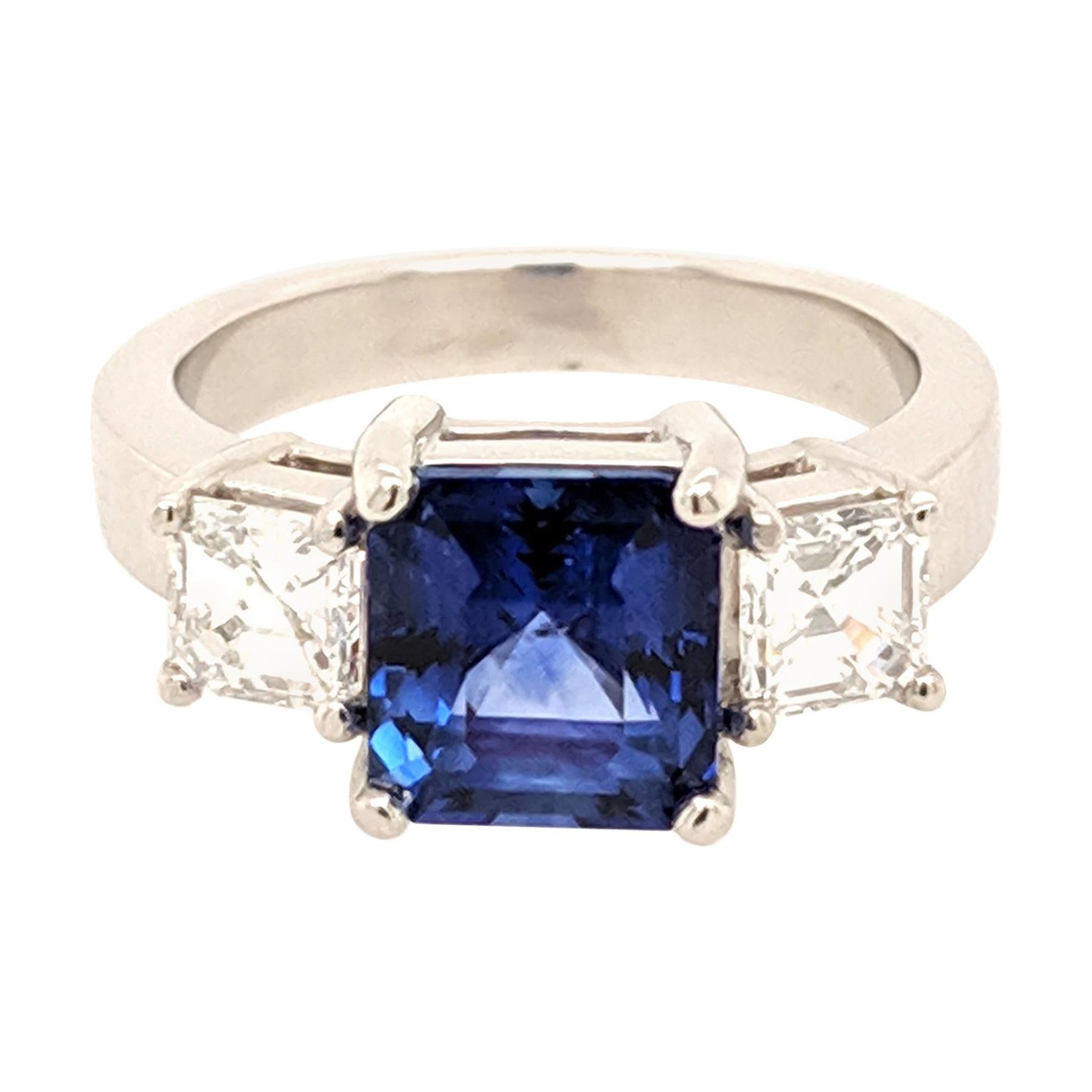 GIA Certified 3.31 Carat Sapphire and Diamond 3-Stone Ring