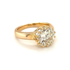 Gia Certified 3.32 Carat Diamond Engagement Ring in Yellow Gold, circa 1960s
