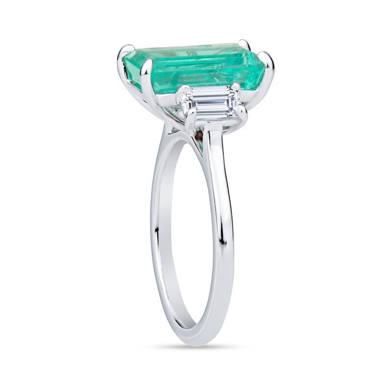 Octagon Cut GIA Certified 3.32 Carat Octagonal Step Cut Colombian Emerald & Diamond Ring  For Sale