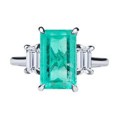 GIA Certified 3.32 Carat Octagonal Step Cut Colombian Emerald & Diamond Ring