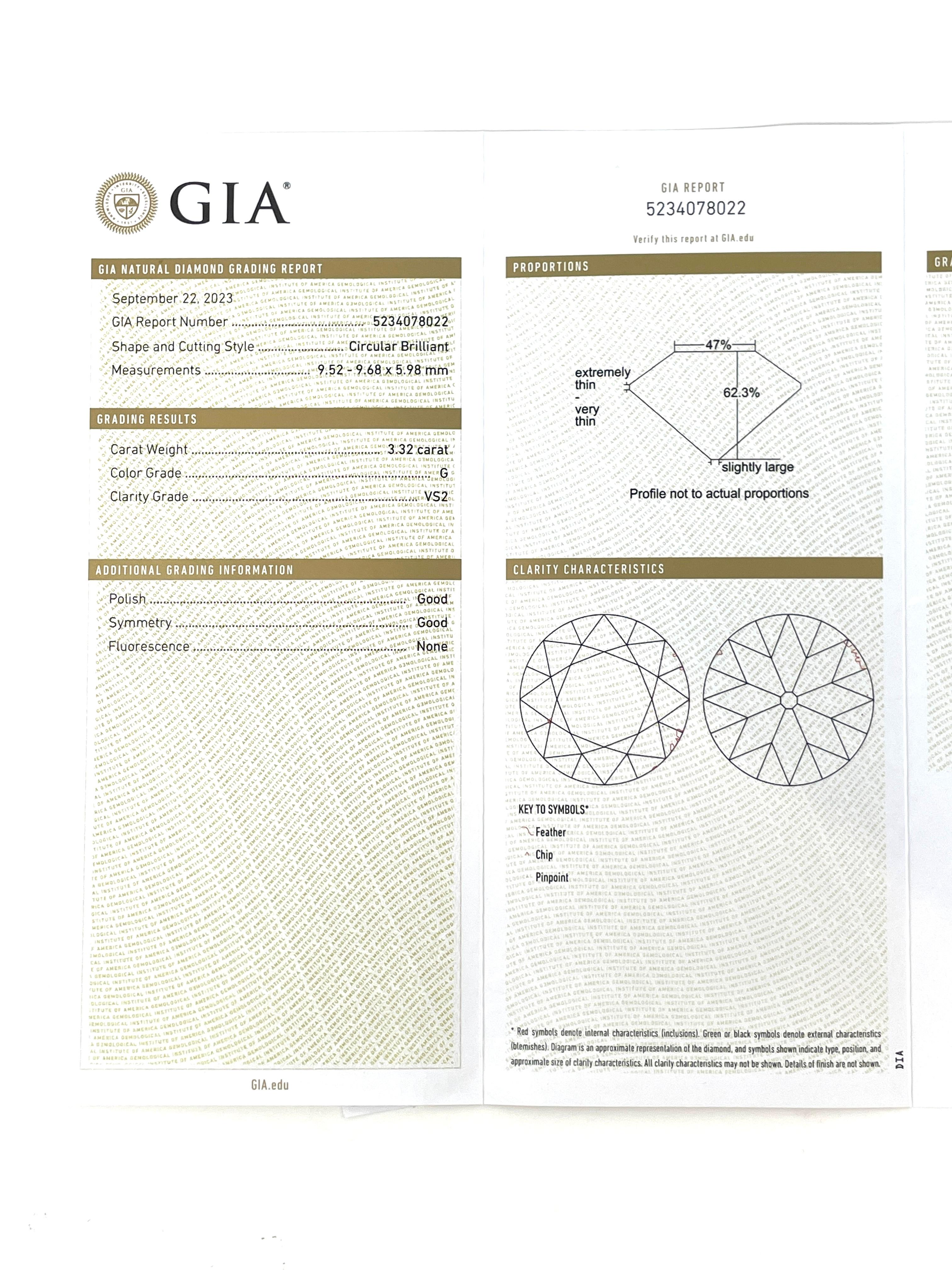 GIA-zertifizierter 3,32 Karat Diamantring aus Platin und Diamanten im alteuropäischen Schliff im Zustand „Neu“ im Angebot in New Orleans, LA