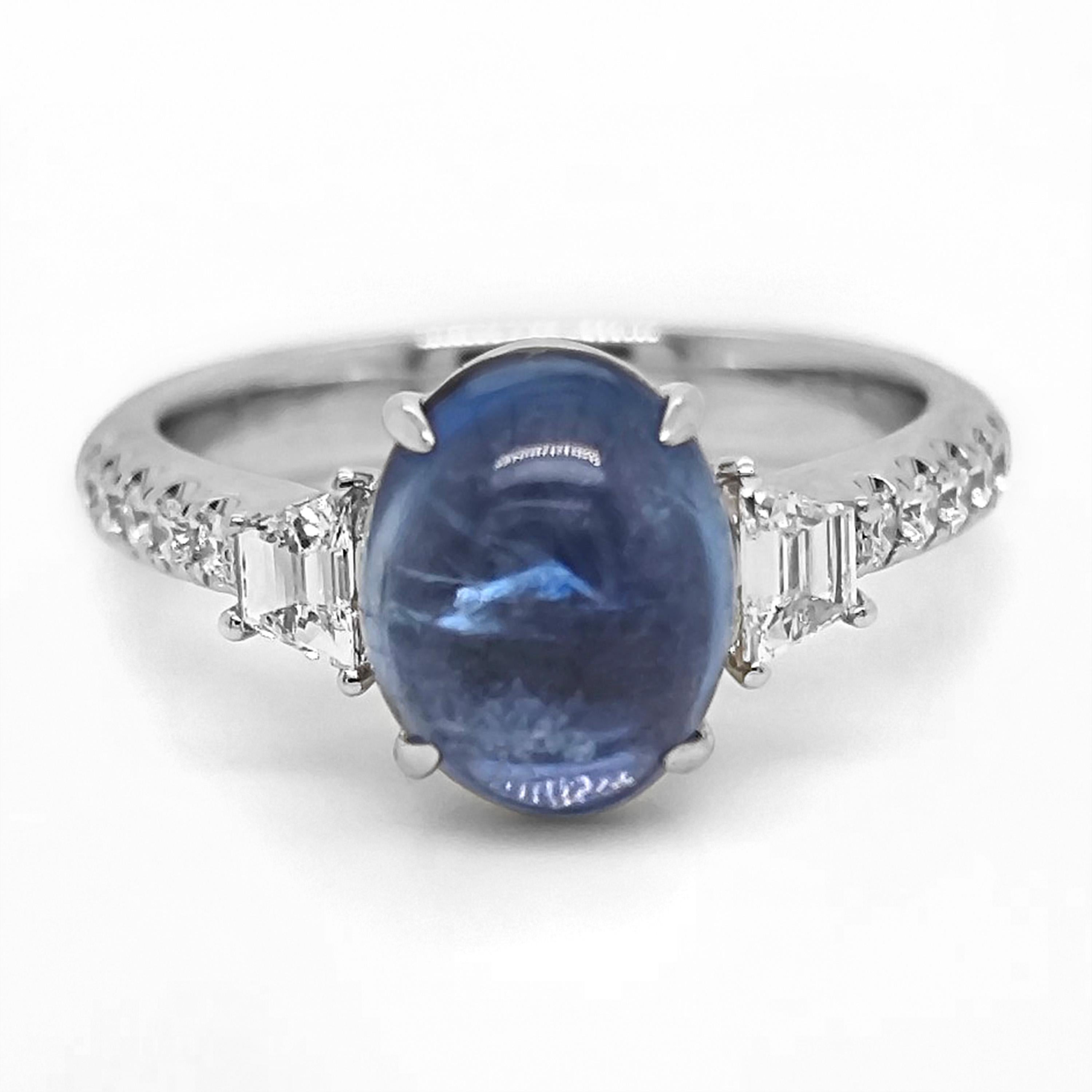 Weißgoldring mit GIA-zertifiziertem 3,32 Karat Saphir und Diamant (Gemischter Schliff) im Angebot