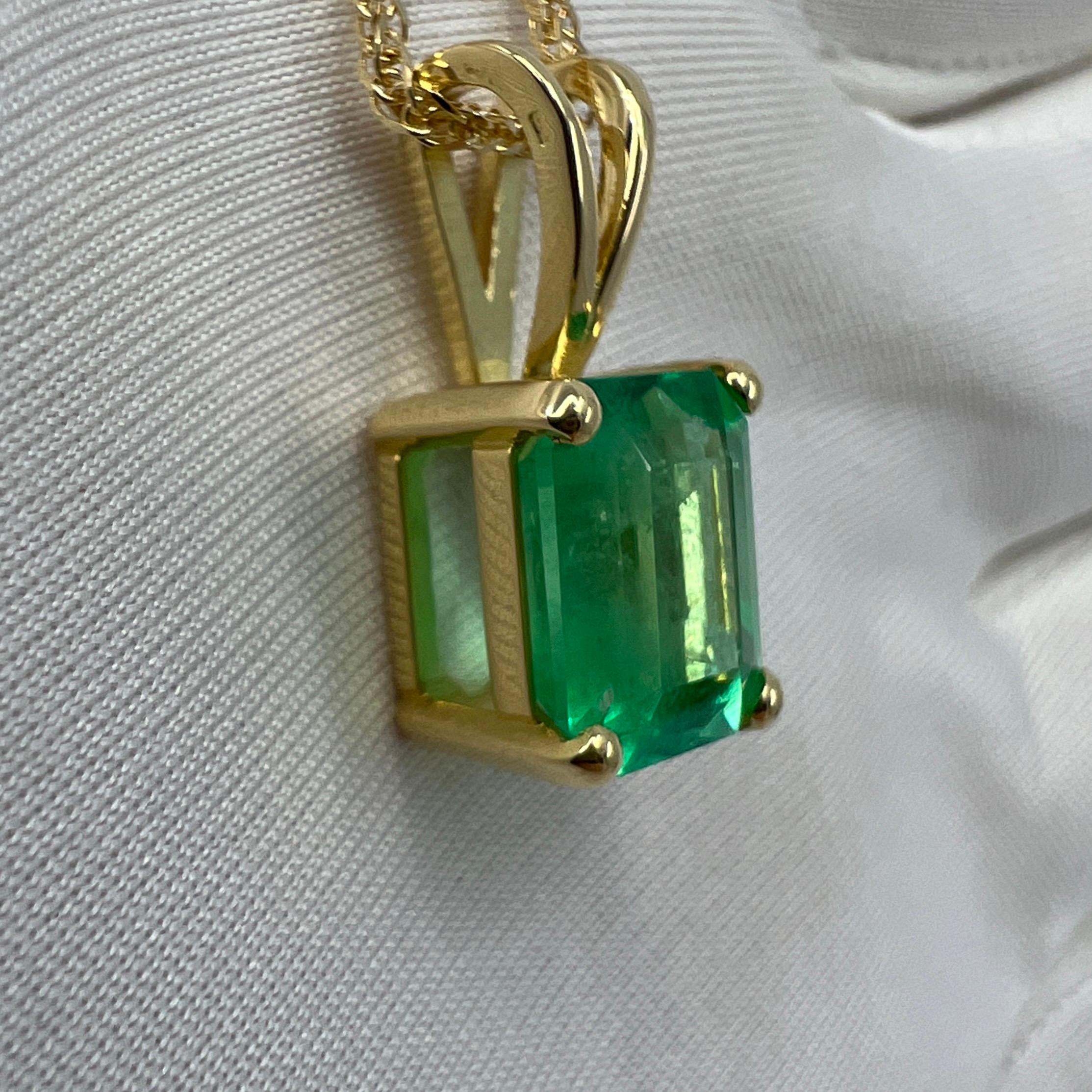 GIA Certified 3.32ct Vivid Green Colombian Emerald 18k Gold Pendant Necklace 1