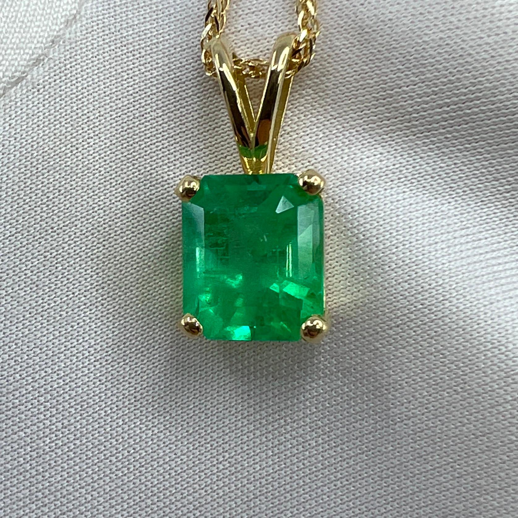 GIA Certified 3.32ct Vivid Green Colombian Emerald 18k Gold Pendant Necklace 2