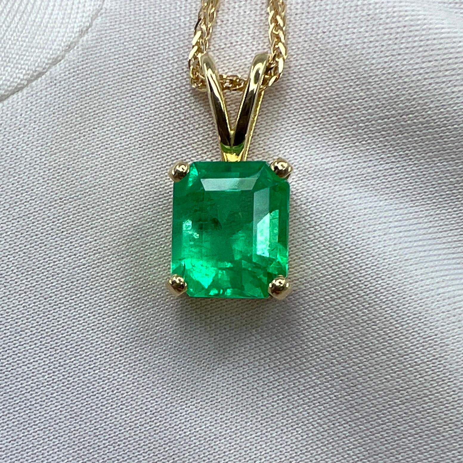 GIA Certified 3.32ct Vivid Green Colombian Emerald 18k Gold Pendant Necklace 3