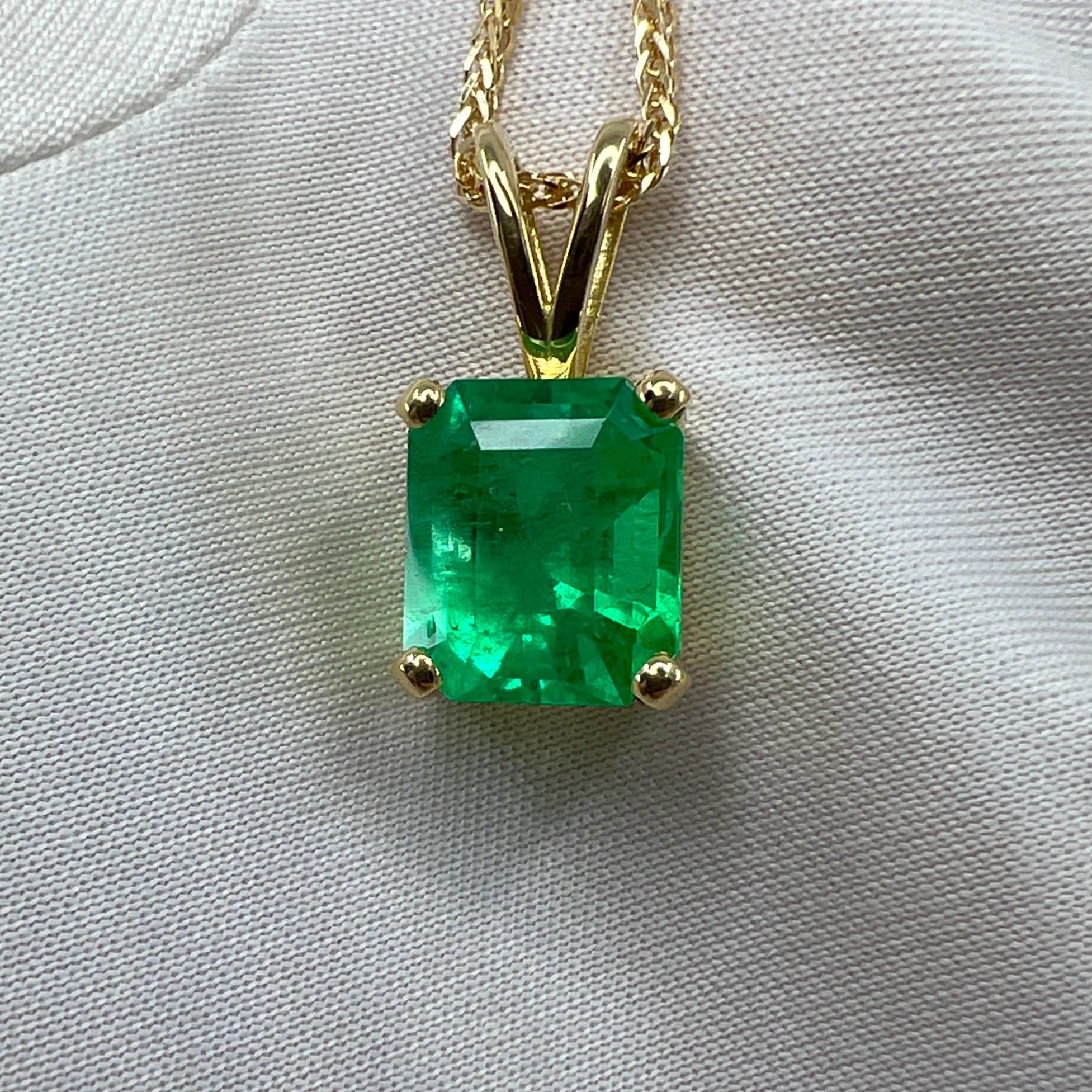 GIA Certified 3.32ct Vivid Green Colombian Emerald 18k Gold Pendant Necklace 4