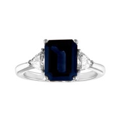 GIA Certified 3.33 Carat Dark Blue Sapphire Diamond Three-Stone Gold Ring