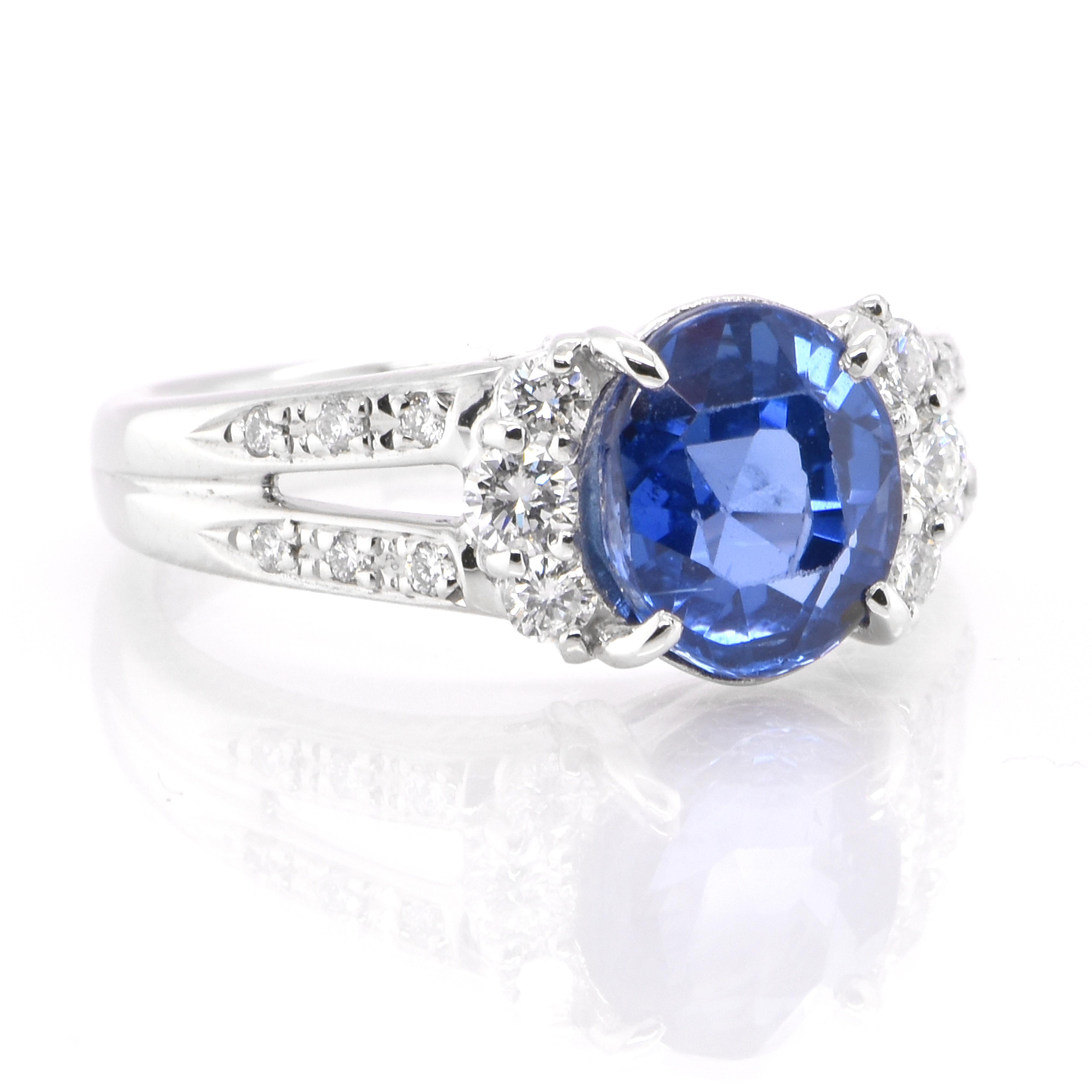 Modern GIA Certified 3.33 Carat Natural Burmese, Unheated Sapphire Ring Set in Platinum For Sale